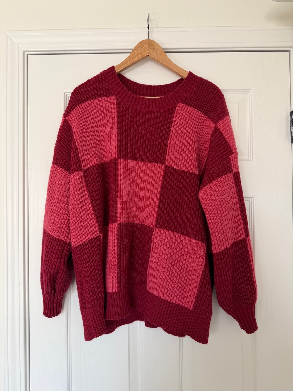 torrid Burgundy and Pink Checkerboard Chunky Knit Sweater